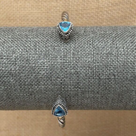 Bali Designs Blue Topaz Cuff Bracelet Trillion Cut Sterling Silver 18K Gold 6.75 - Picture 2 of 15